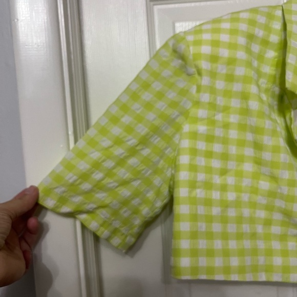 FOR LOVE & LEMONS maureen cropped gingham blazer top large , green white - Picture 6 of 10
